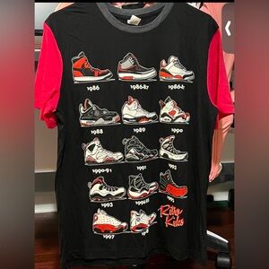 Retro Sneaker Jordans Shoes Short Sleeve Tee Large Red Black Tops Streetwear